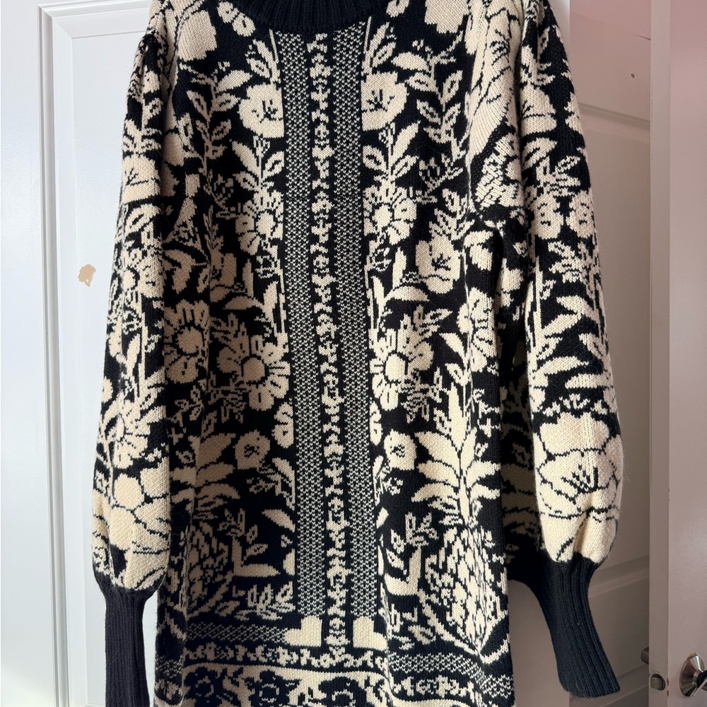 FARM Rio Black and Cream Floral Sweater